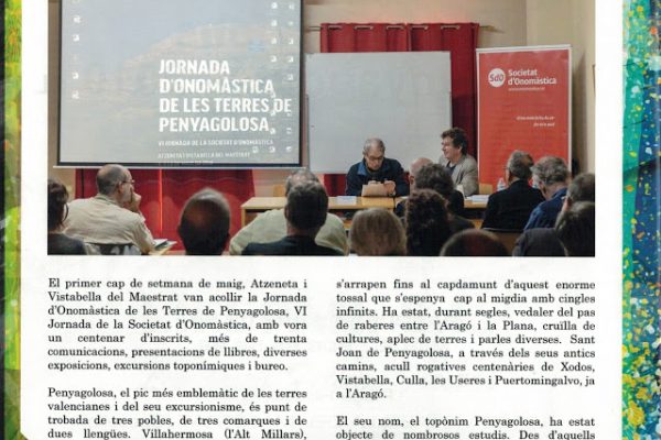 RESUM DE LA JORNADA D’ONOMÀSTICA DE LES TERRES DE PENYAGOLOSA