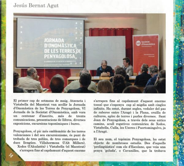 RESUM DE LA JORNADA D’ONOMÀSTICA DE LES TERRES DE PENYAGOLOSA