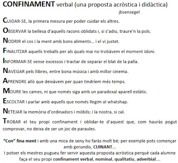 CONFINAMENT VERBAL (proposta didàctica)